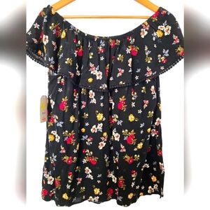 Faded Glory Floral Off-Shoulder Black Top Size 2x